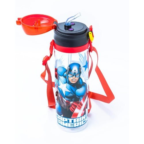 Captain America 500ml Water Bottle with Straw - Little Backpack